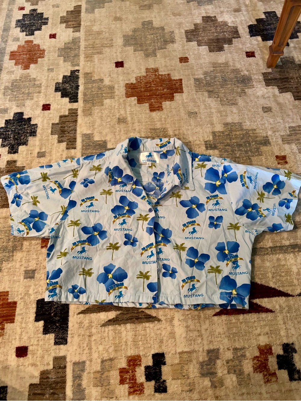 Light Blue Tropical Floral Button-Down Shirt